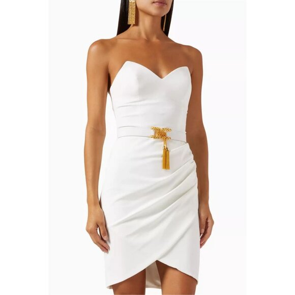 Elisabetta Franchi Abito Donna Mini Dress Ivory Size IT 46/ US 10 - Picture 2 of 11